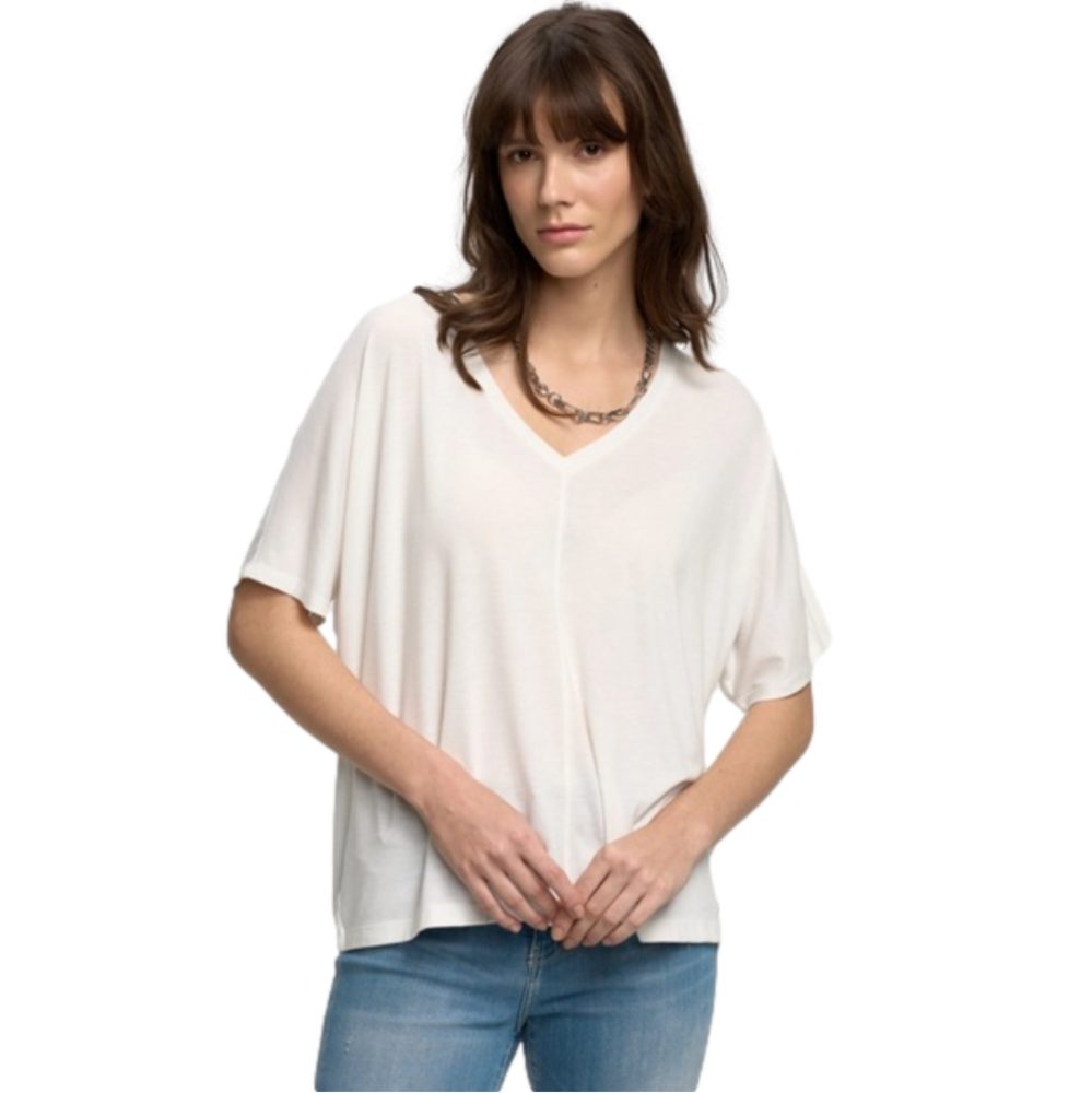 GAP White V-Neck Top Soft Knit Short Dolman Sleeves Oversized Size L